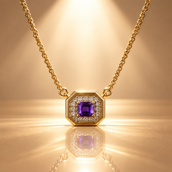 925 Silver Purple Quartz Moissanite Pendant Chain