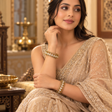 925 Silver Gold Plated Moissanite Polki Bangles Set