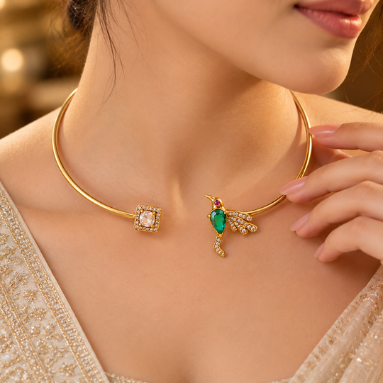 925 Silver Gold Plated Bird Polki Hasli