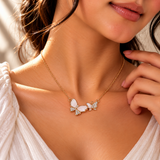 925 Silver Moissanite Double Butterfly Pendant Chain