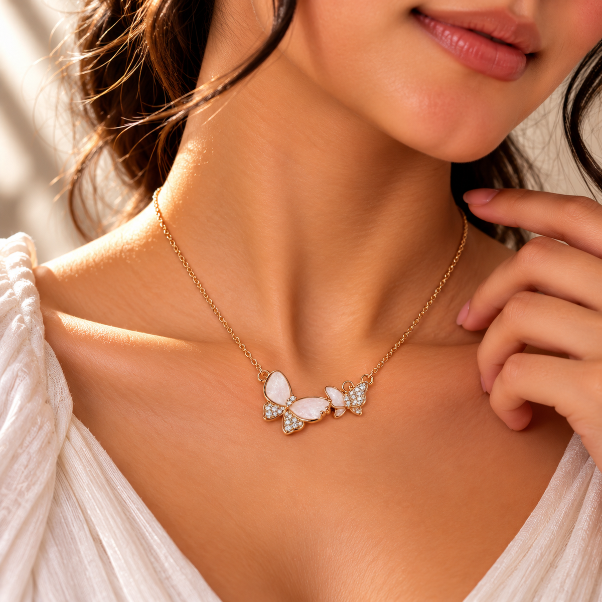 925 Silver Moissanite Double Butterfly Pendant Chain
