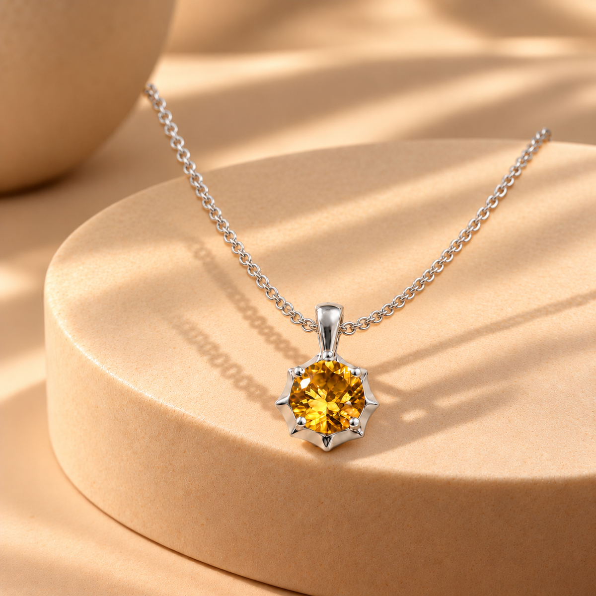 925 Silver Yellow Quartz Moissanite Chain Pendant