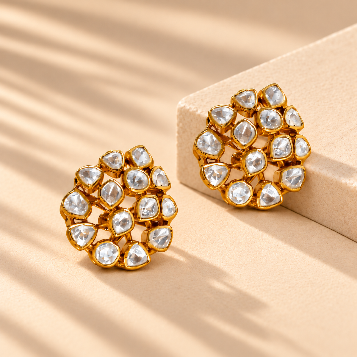 925 Silver Moissanite Polki Stud Earrings