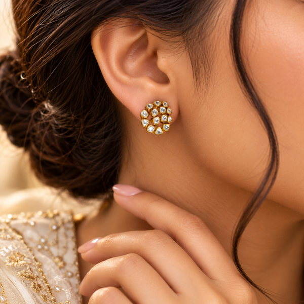 925 Silver Moissanite Polki Stud Earrings