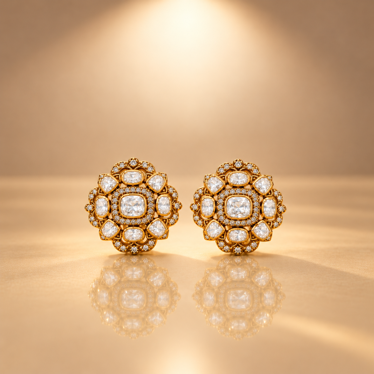 925 Silver Moissanite Polki Floral Earrings