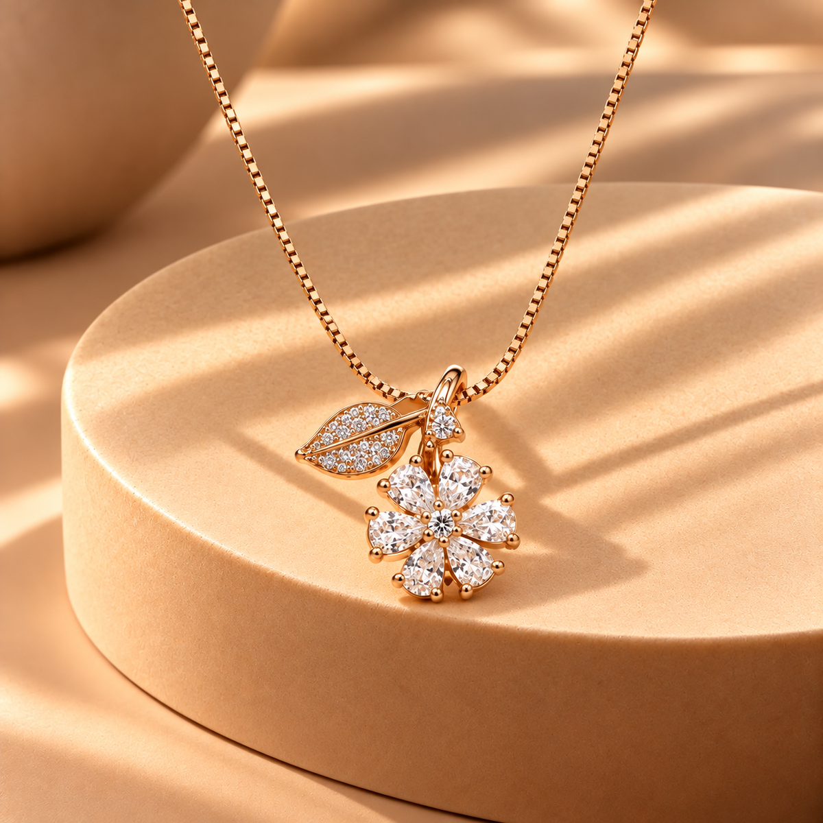 925 Sterling Silver Floral Moissanite Pendant Chain