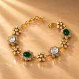 925 Silver Gold Plated Floral Polki Quartz Bracelet