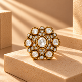 925 Silver Moissanite Polki Flower Ring