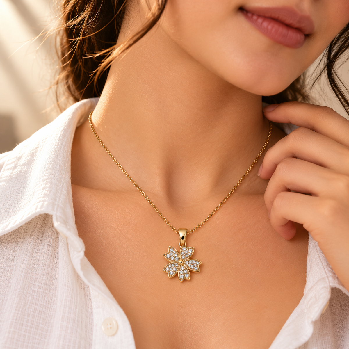 925 Sterling Silver Moissanite Flower Pendant for Women