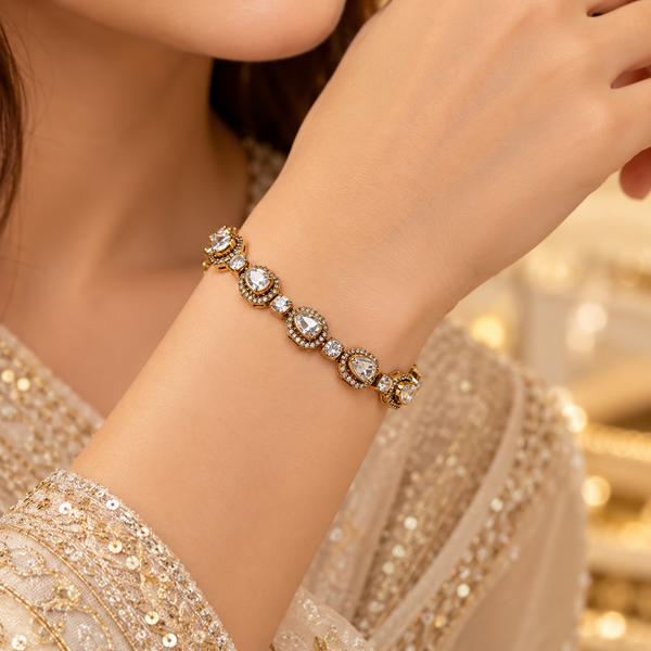 925 Silver Polki Moissanite Gold Plated Bracelet