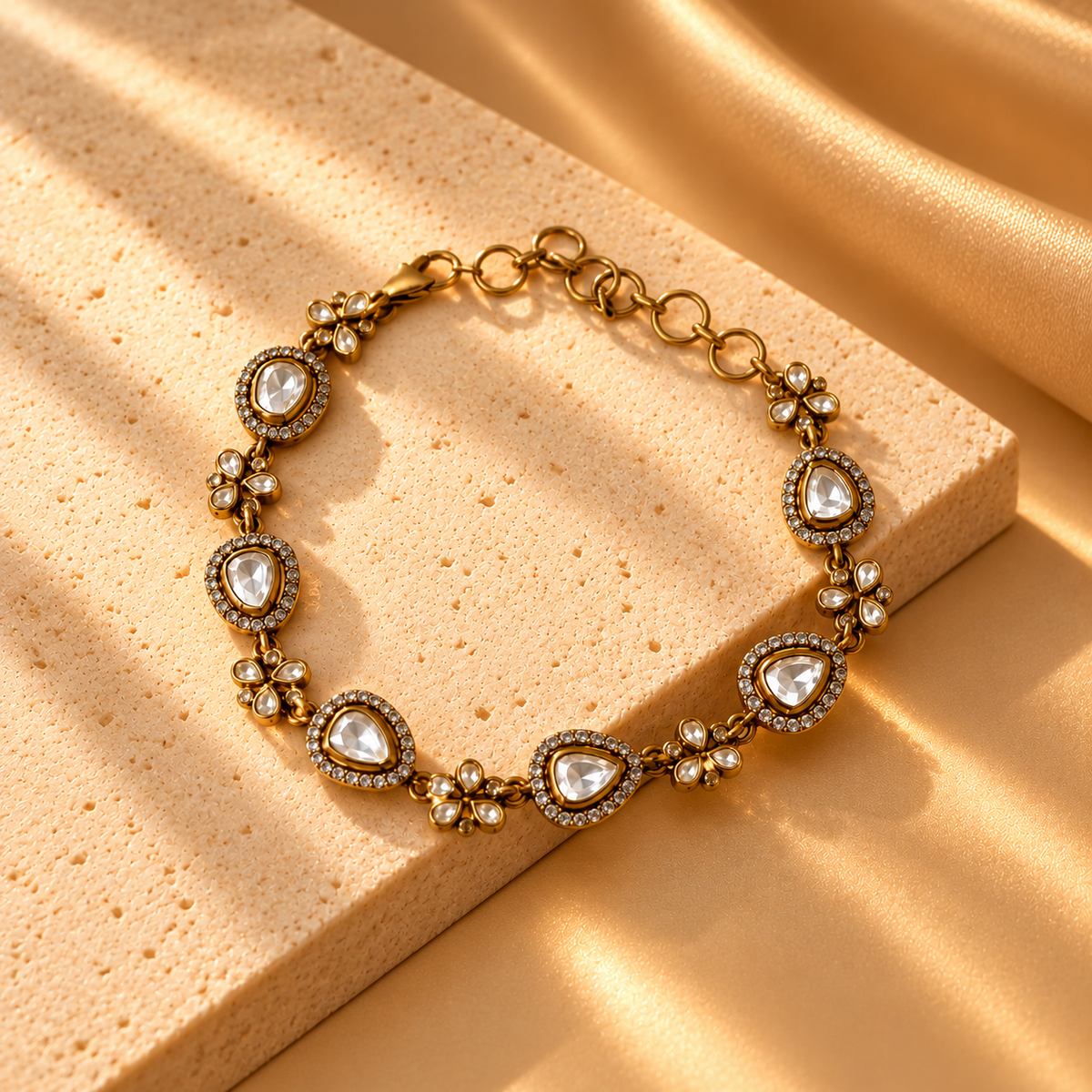 925 Silver Gold Plated Pear Floral Moissanite Bracelet