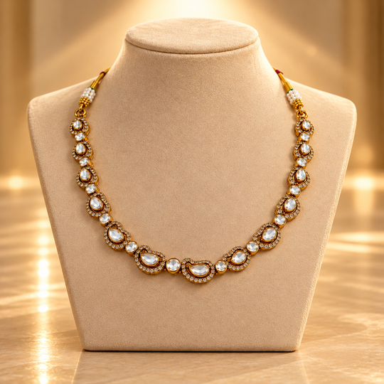 925 Sterling Silver Moissanite Polki Necklace