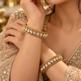 925 Silver Gold Plated Moissanite Polki Bangles Set