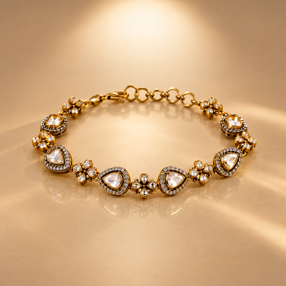 925 Silver Gold Plated Pear Floral Moissanite Bracelet