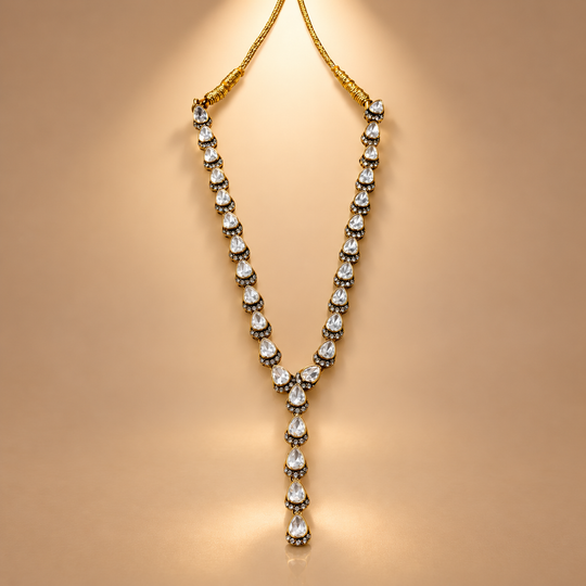 925 Silver Teardrop Moissanite Polki Necklace