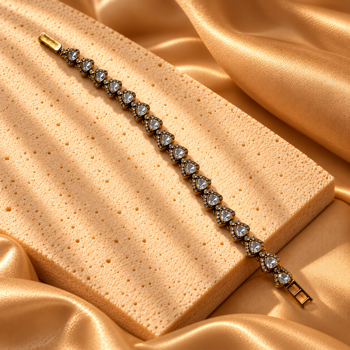925 Silver Moissanite Polki Pear Shape Bracelet