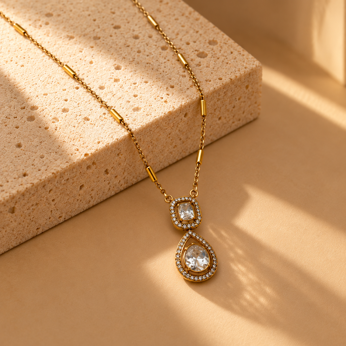 925 Silver Gold Plated Moissanite Tear Drop Chain Pendant