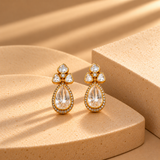 925 Silver Gold Plated Moissanite Polki Tear Drop Earrings