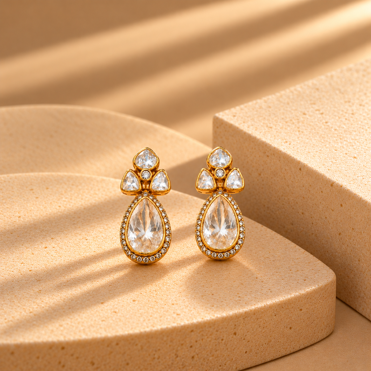 925 Silver Gold Plated Moissanite Polki Tear Drop Earrings