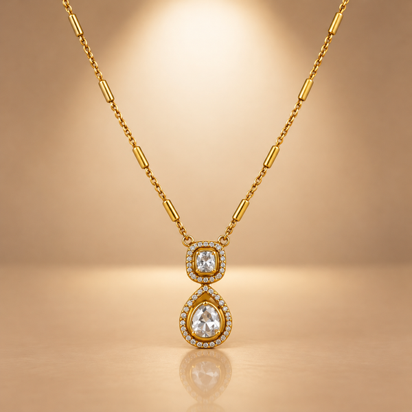 925 Silver Gold Plated Moissanite Tear Drop Chain Pendant