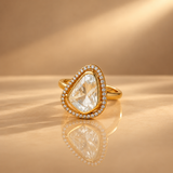 925 Silver Moissanite Polki Pear Ring