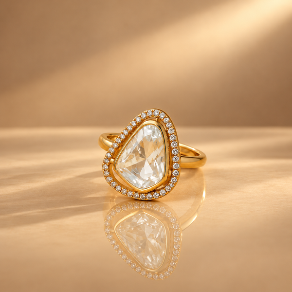 925 Silver Moissanite Polki Pear Ring