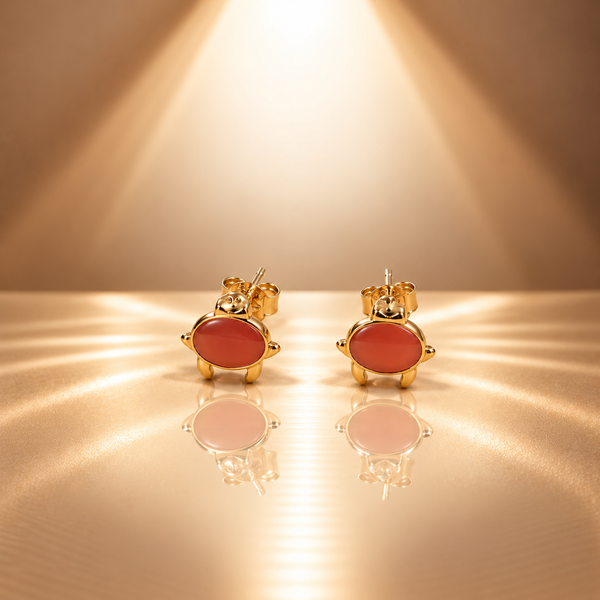 Red Oval Enamel Stud Earrings