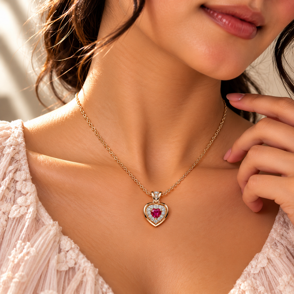 925 Silver Moissanite Red Heart Quartz Chain Pendant