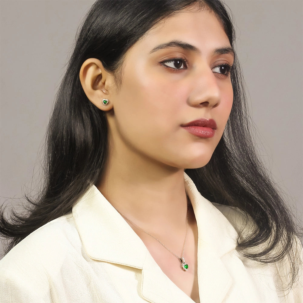 Emerald Heart - 92.5 Silver Pendant Set