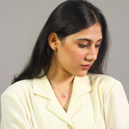 Ruby Romance - Heart Silver Pendant Set