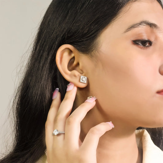 Aurora Square Studs Silver