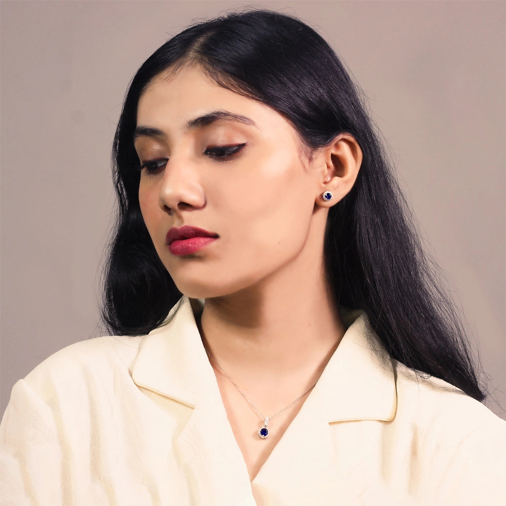 Sapphire Round - 92.5 Silver Pendant Set