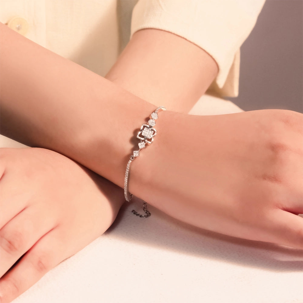 Silver Floral Charm Adjustable Bracelet