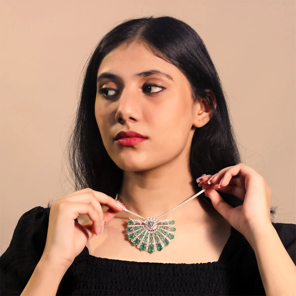 Emerald Fan Silver Pendant