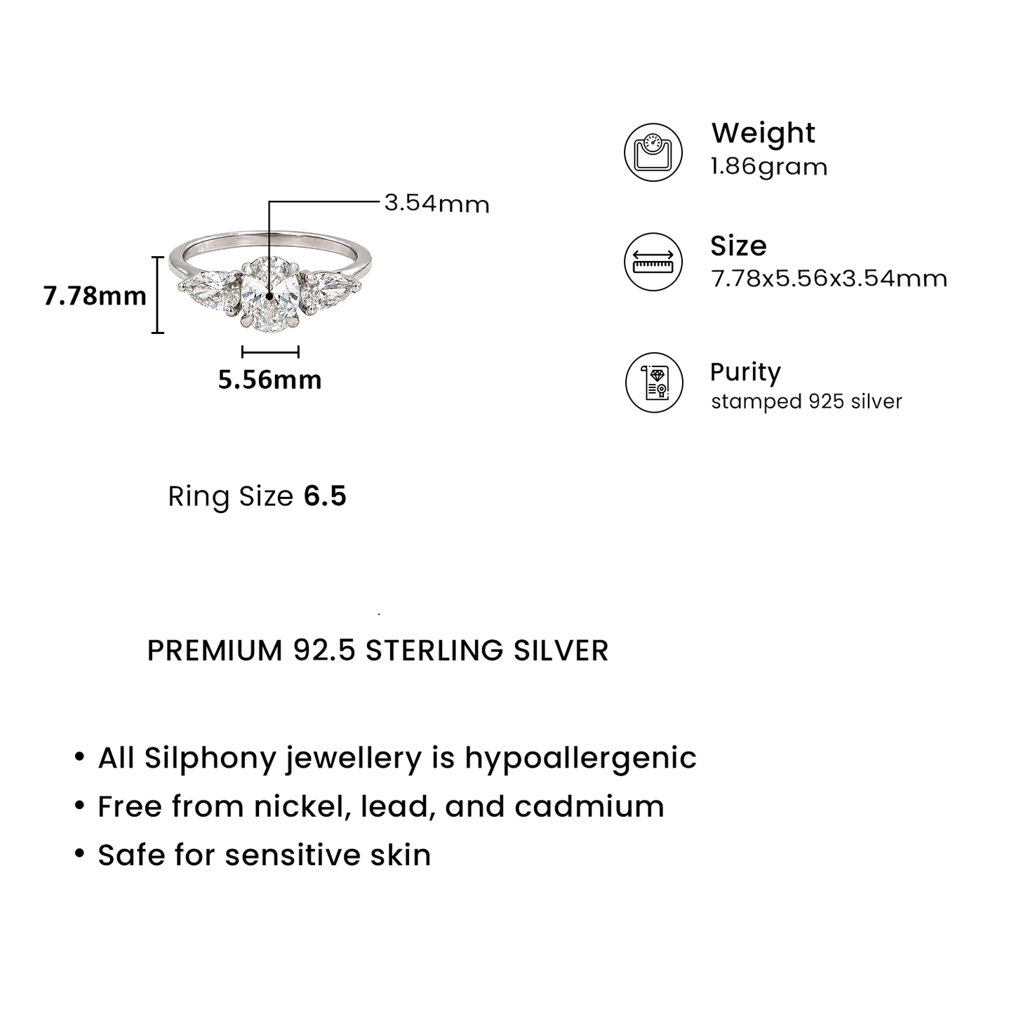 1.65 Ct Lab Grown Diamond 925 Sterling Silver Statement Ring