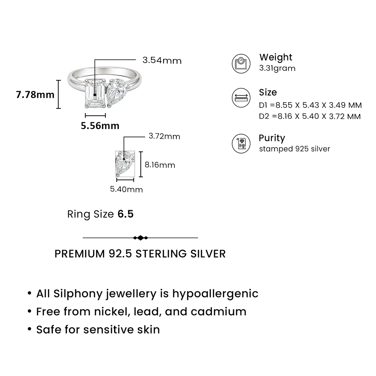 1.00 ct Lab-Grown Diamond 925 Silver Statement Ring