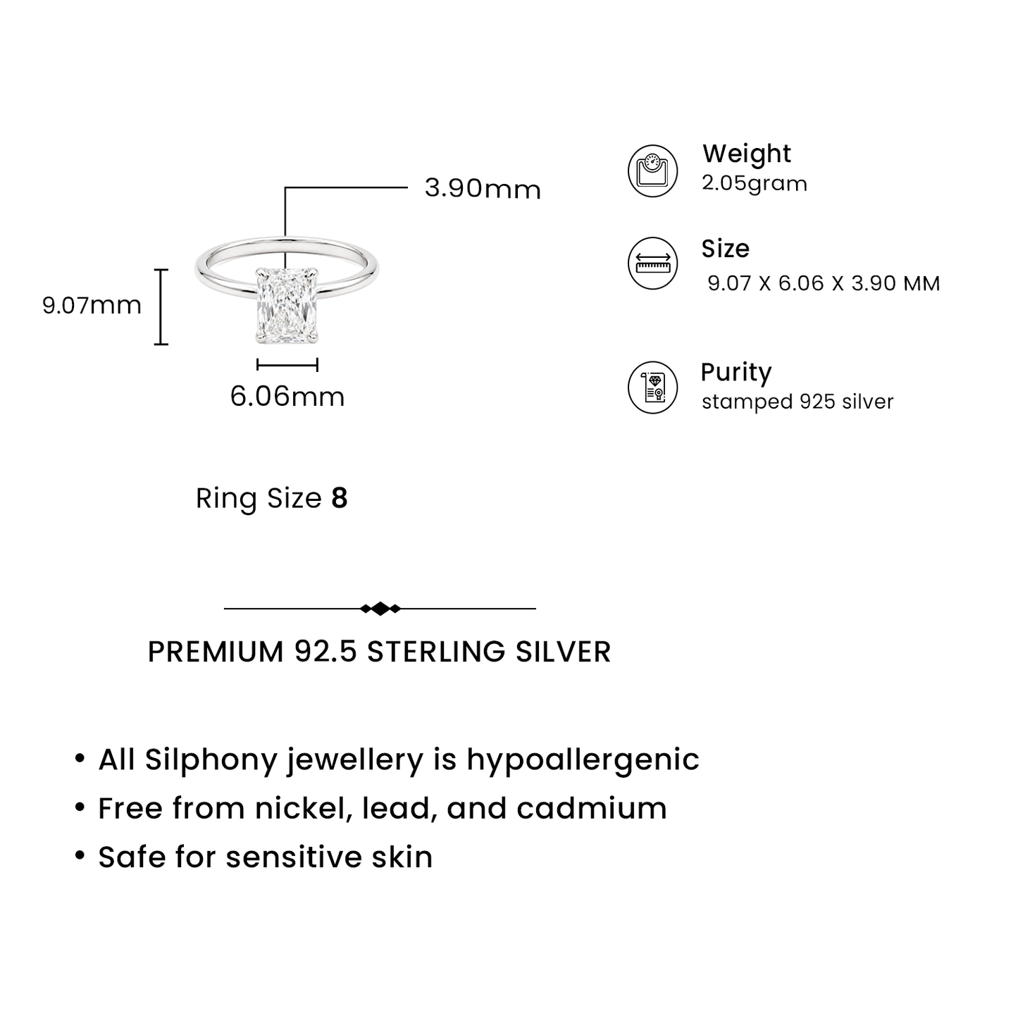 1.58 Ct Lab Grown Diamond 925 Sterling Silver Solitaire Engagement Ring
