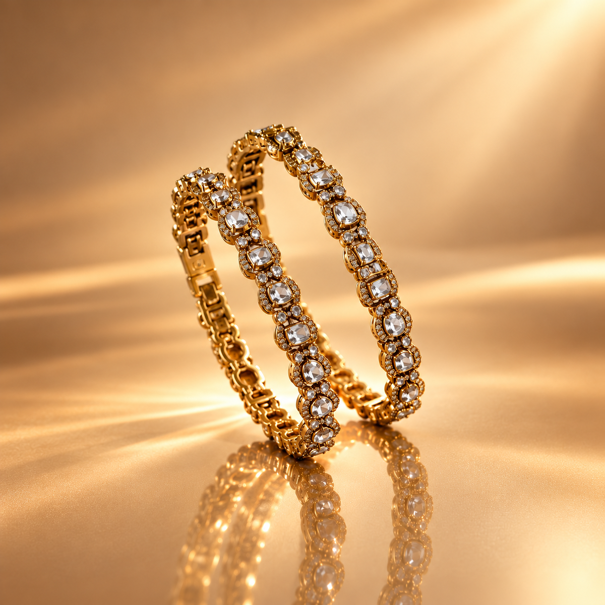 925 Silver Moissanite Polki Bangles Set