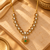 925 Silver Moissanite Polki Emerald Green Bridal Necklace