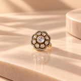 925 Sterling Silver Moissanite Polki Floral Ring