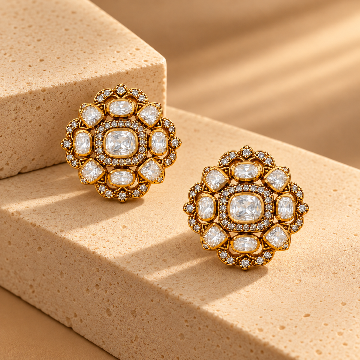 925 Silver Moissanite Polki Floral Earrings