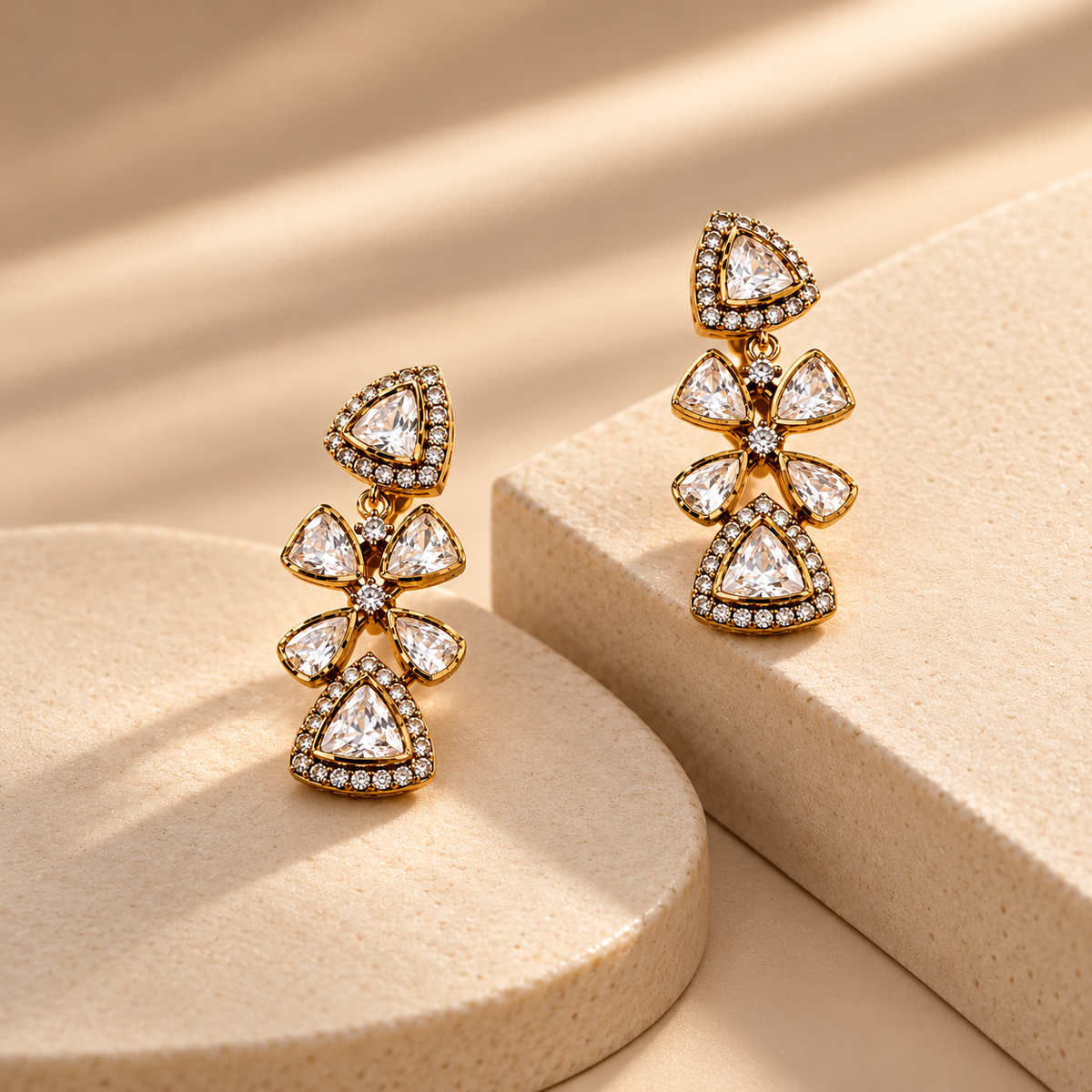 925 Silver Floral Tiered Moissanite Polki Earring