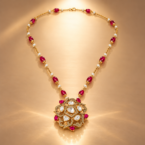 925 Silver Polki Pearl Quartz Necklace