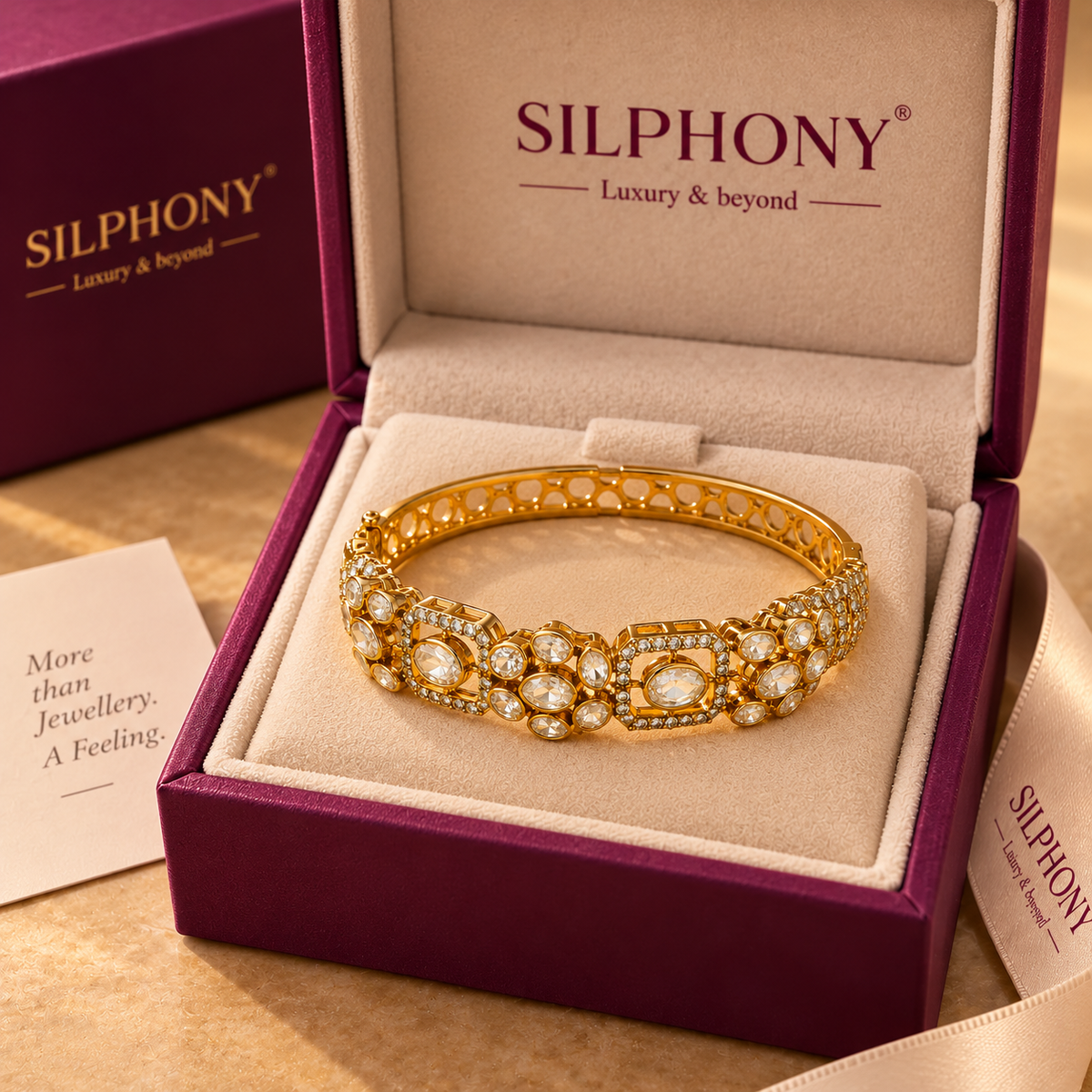 925 Silver Gold Plated Polki Bracelet
