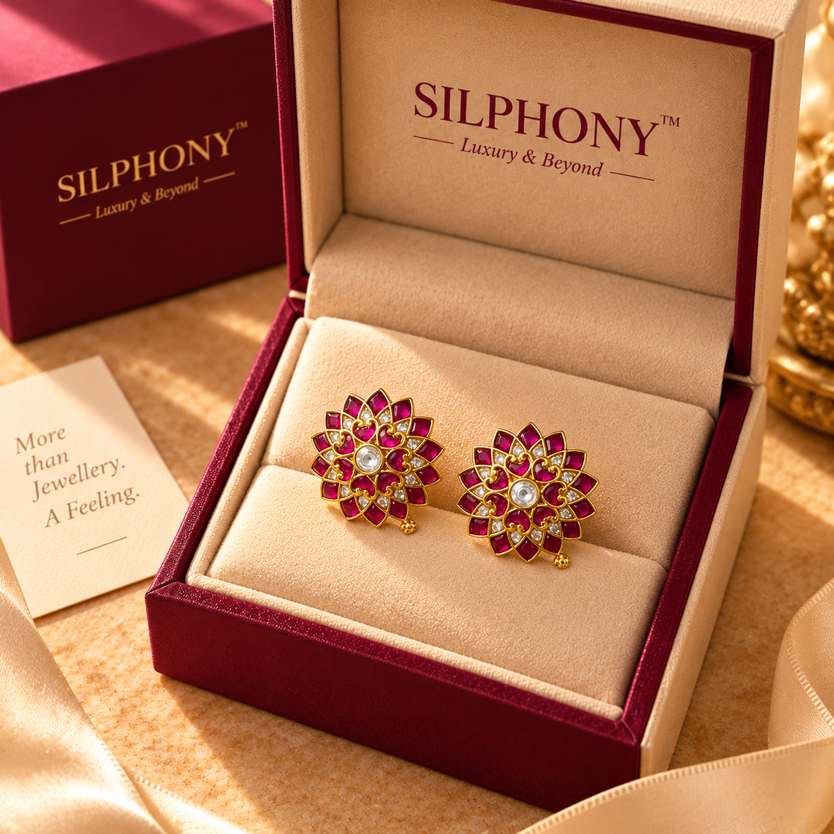 Pink Kundan Floral Stud Earrings for Women