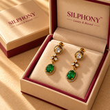 925 Silver Emerald Green Moissanite Polki Drop Earrings