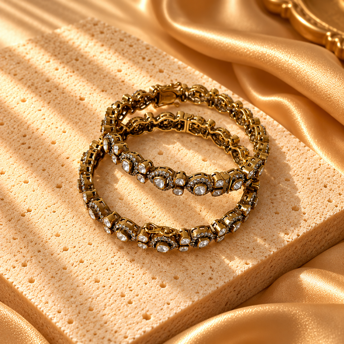 925 Silver Moissanite Polki Bangles Set