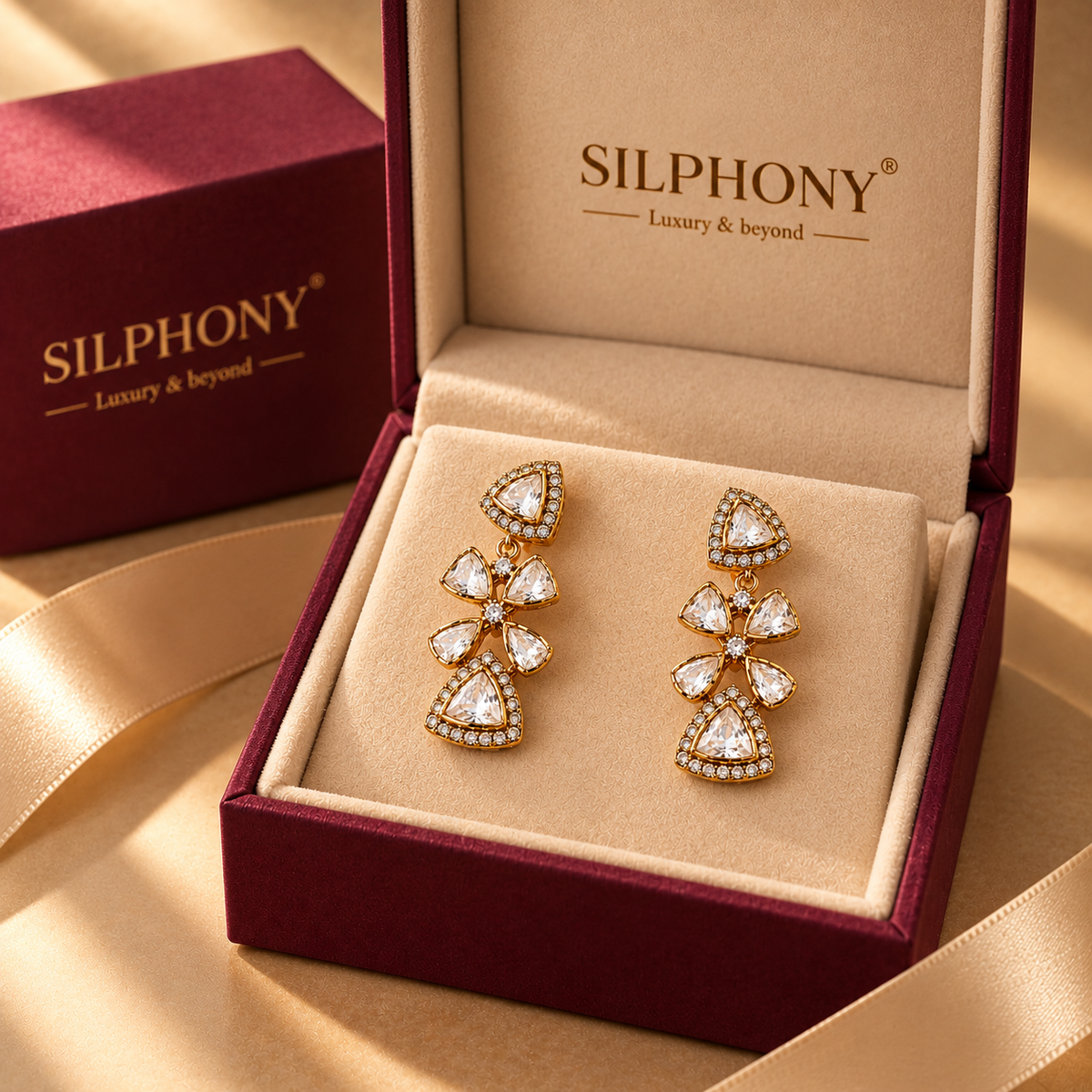 925 Silver Floral Tiered Moissanite Polki Earring
