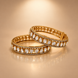 925 Silver Gold Plated Moissanite Polki Bangles Set