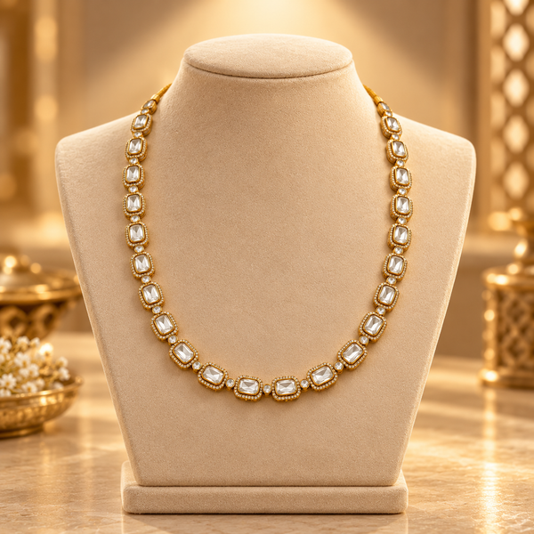 925 Silver Moissanite Polki Necklace for Women